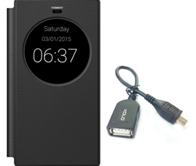 Xolo Flip Cover For Xolo Black - Black With Otg Cable