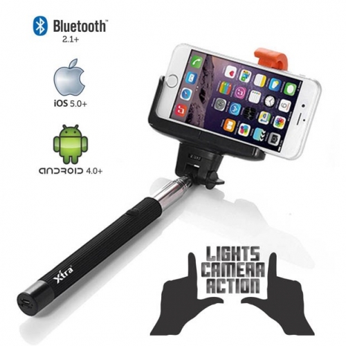 Xtra Selfie Stick Pro With Built-in Bluetooth Remote Button On The Handle For Smart Clicks Apple & Android Devices