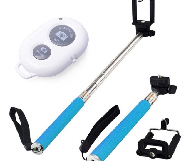 Monopod Blue Selfie Stick With Easy Aux Cable