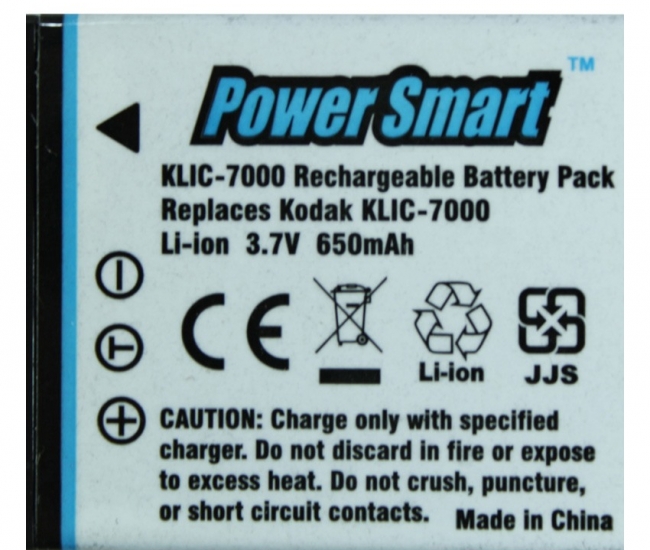 Power Smart 650mah Replacement Battery For Kodak Klic-7000 - White