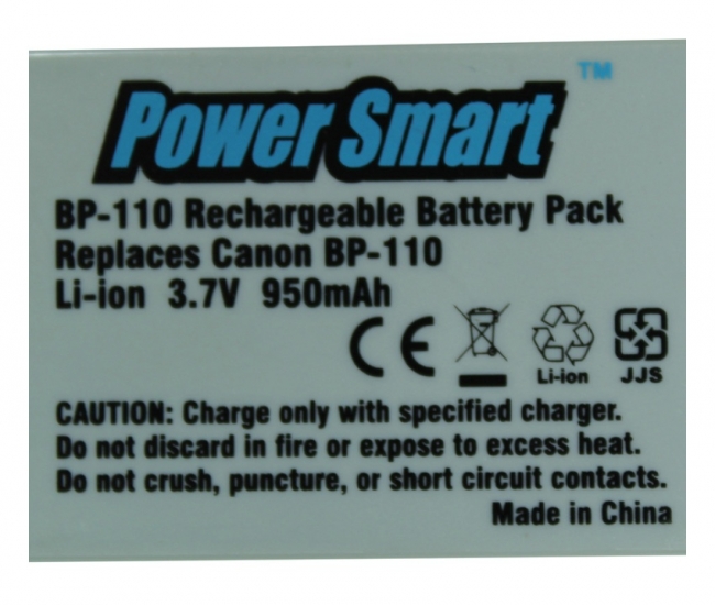Power Smart 950mah Replacement Battery For Canon Bp-110 - White