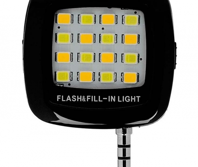 Skoot Selfie Flash Light 3.5mm Jack Pin 16 Led Flash Light - Black