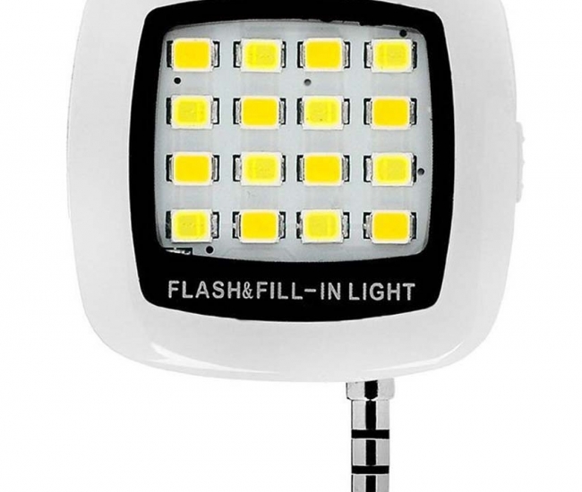 Skoot Selfie Flash Light 3.5mm Jack Pin 16 Led Flash Light - White