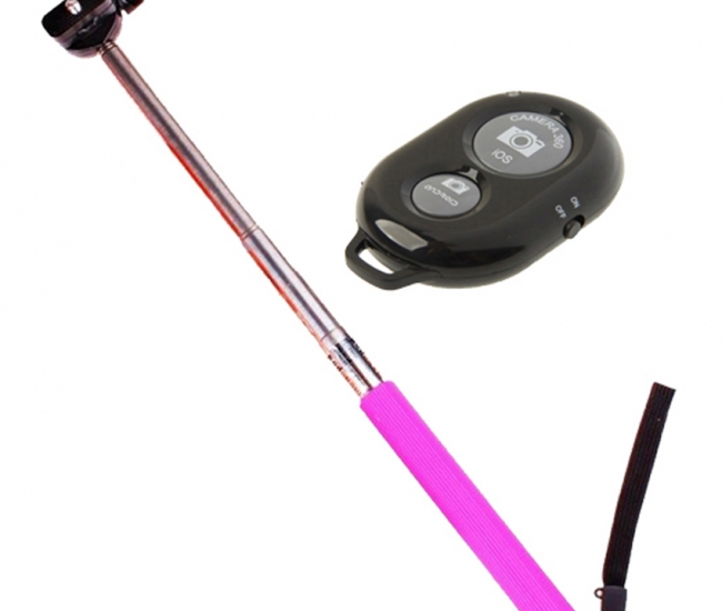 Bikestuff Selfie Stick With Bluetooth Shutter - Pink