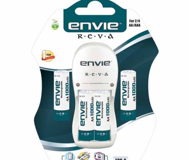 Envie Reva Charger + 4 X 1000 Ni-cd Battery