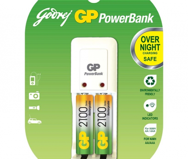 Godrej GP Powerbank PB 3301  Charger with 2xAA 2100mAh  Batteries
