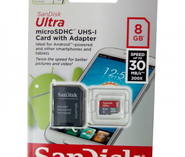 Sandisk Ultra Microsdhc Uhs-i Class 10 8 Gb Memory Card With Sd Adaptor