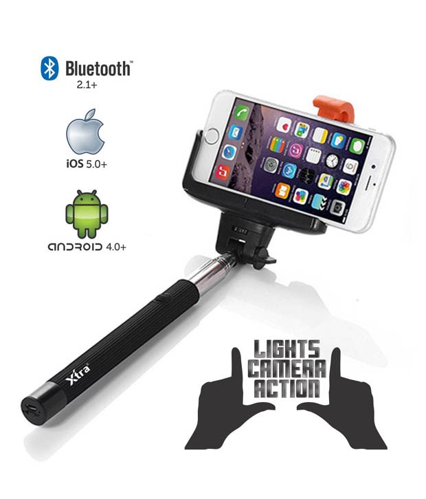 Xtra Selfie Stick Pro With Built-in Bluetooth Remote Button On The Handle For Smart Clicks Apple & Android Devices