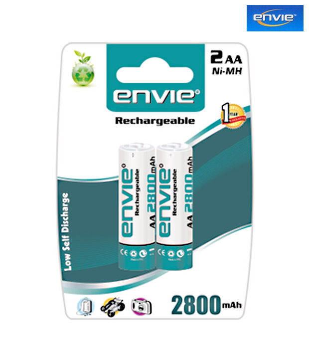 Envie 2 x AA 2800mAh Ni-Mh  Rechargeable Batteries